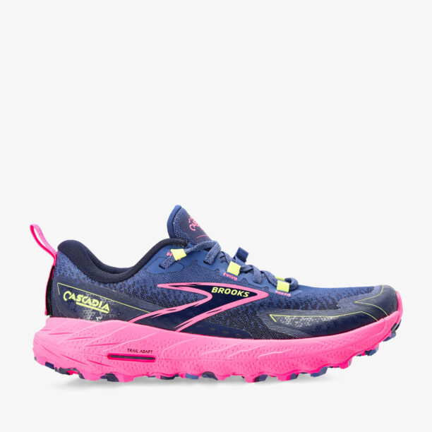 Pantofi alergare trail femei Brooks Cascadia 18 - grey blue/pink/sunny lime