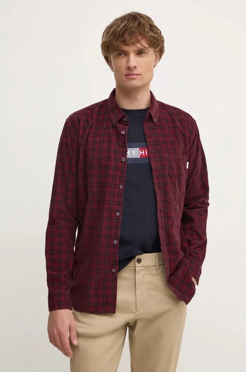 Pepe Jeans cămașă de catifea MAREL culoarea bordo