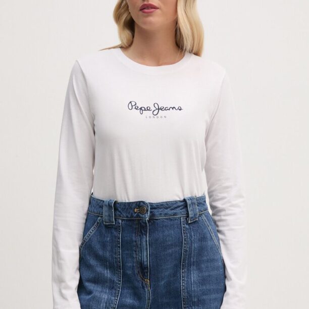 Pepe Jeans longsleeve din bumbac FIORE LS culoarea alb