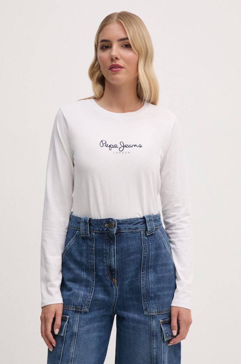 Pepe Jeans longsleeve din bumbac FIORE LS culoarea alb