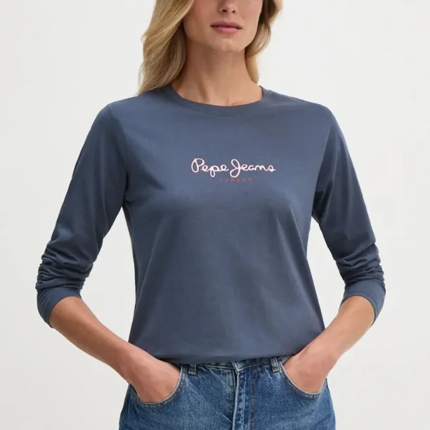 Pepe Jeans longsleeve din bumbac FIORE LS culoarea albastru marin