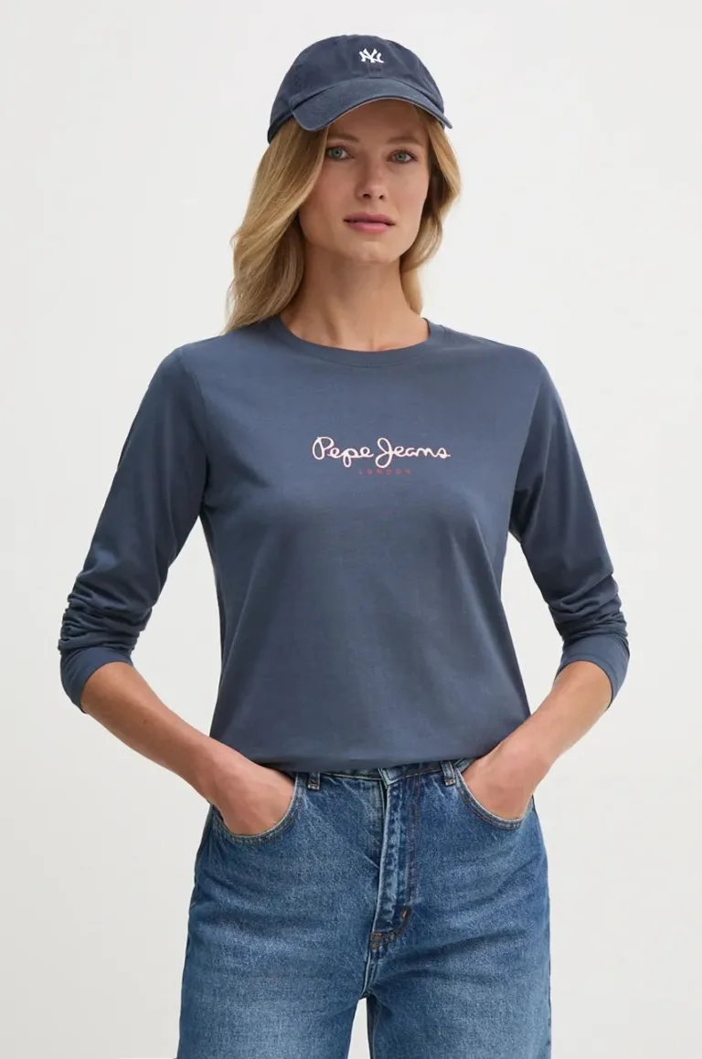 Pepe Jeans longsleeve din bumbac FIORE LS culoarea albastru marin