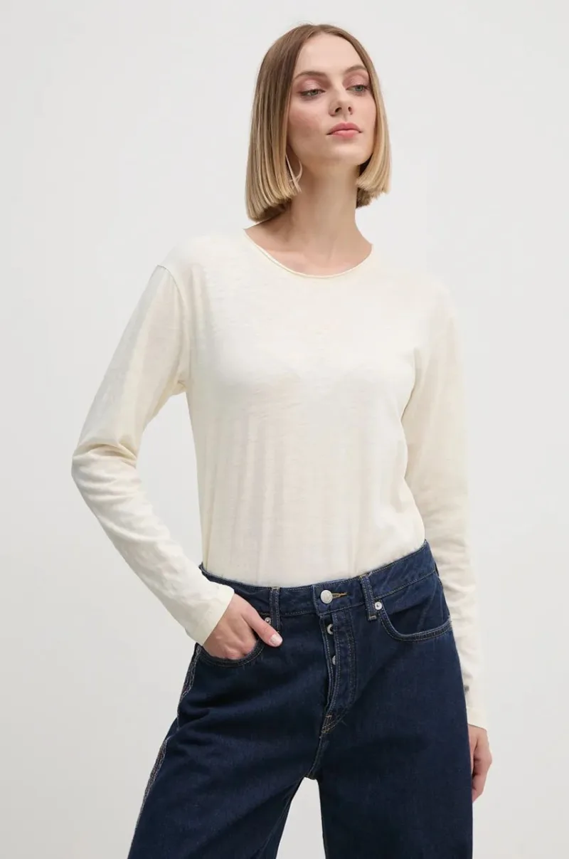 Pepe Jeans longsleeve din bumbac FLOREN culoarea bej