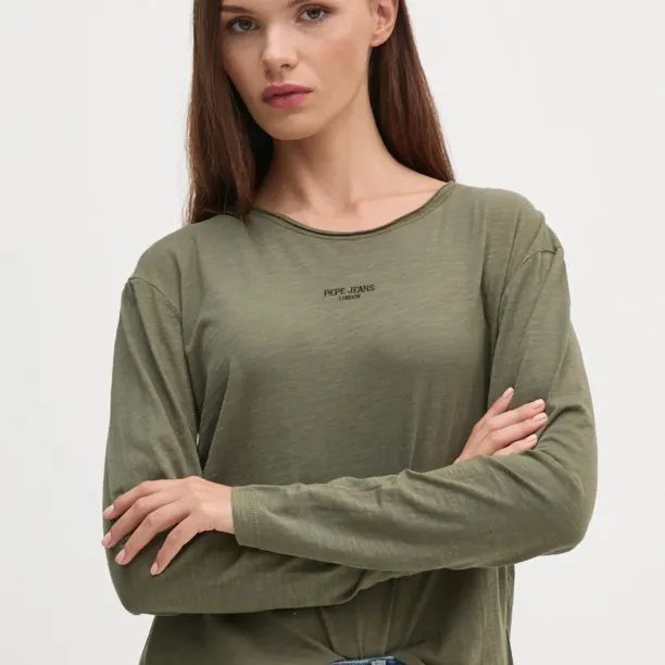 Pepe Jeans longsleeve din bumbac FLOREN culoarea verde