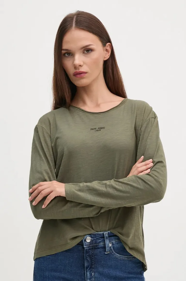 Pepe Jeans longsleeve din bumbac FLOREN culoarea verde