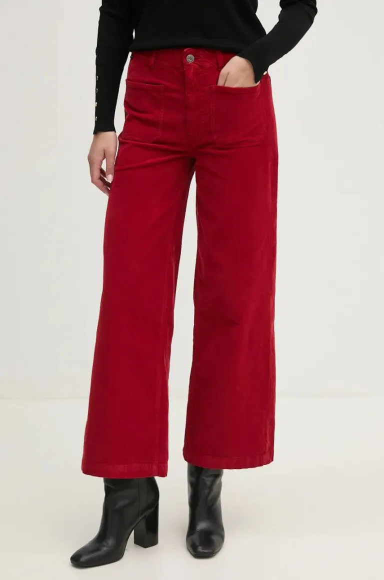 Pepe Jeans pantaloni de catifea cord CELIA culoarea rosu