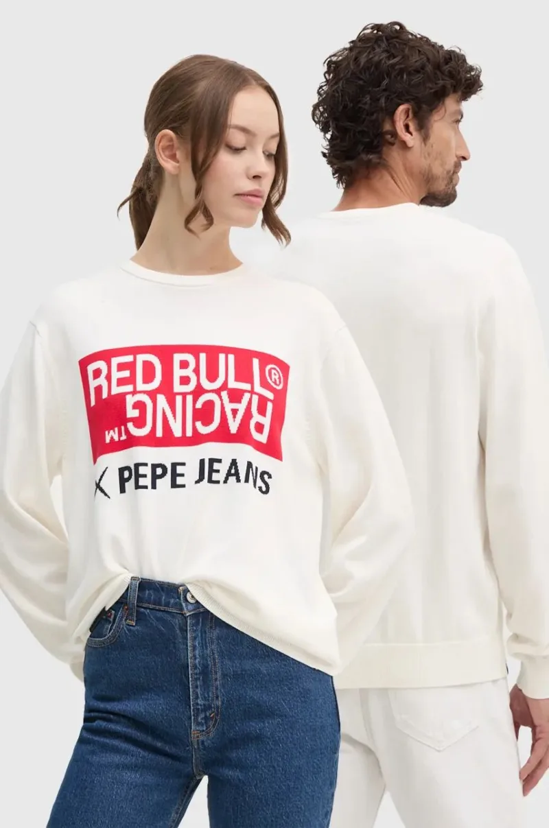 Pepe Jeans pulover de bumbac Red Bull Racing x Pepe Jeans culoarea bej