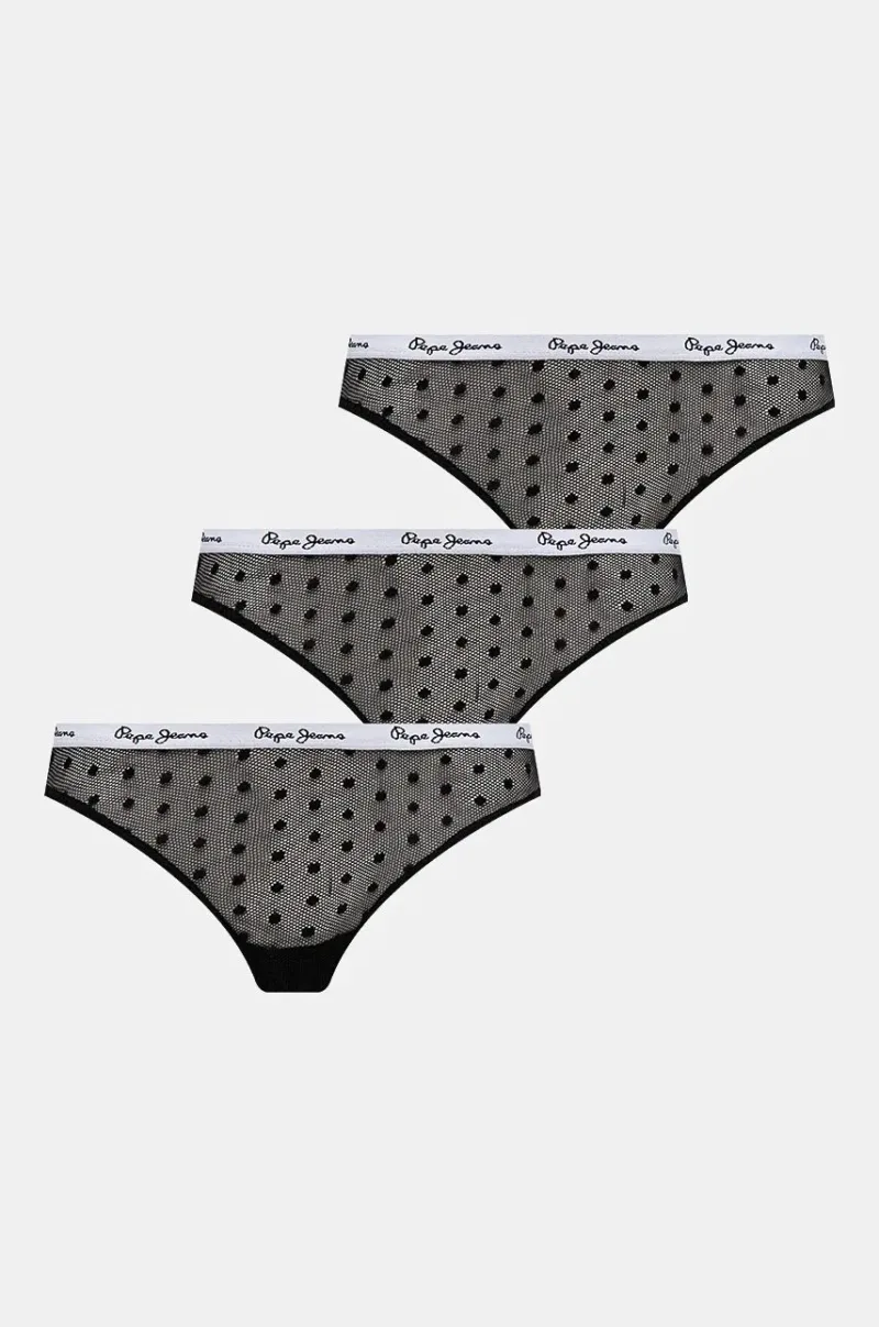 Pepe Jeans tanga DOT MESH 3P THONG 3-pack culoarea negru