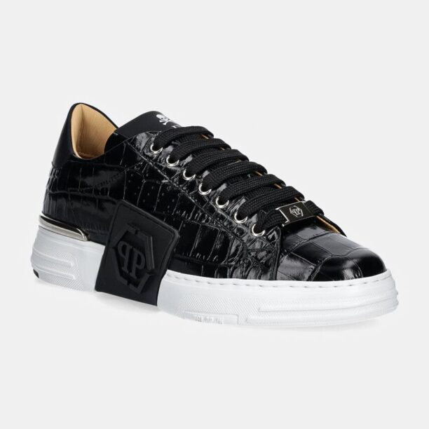 Philipp Plein sneakers din piele Crocco Lo-Top Hexagon culoarea negru