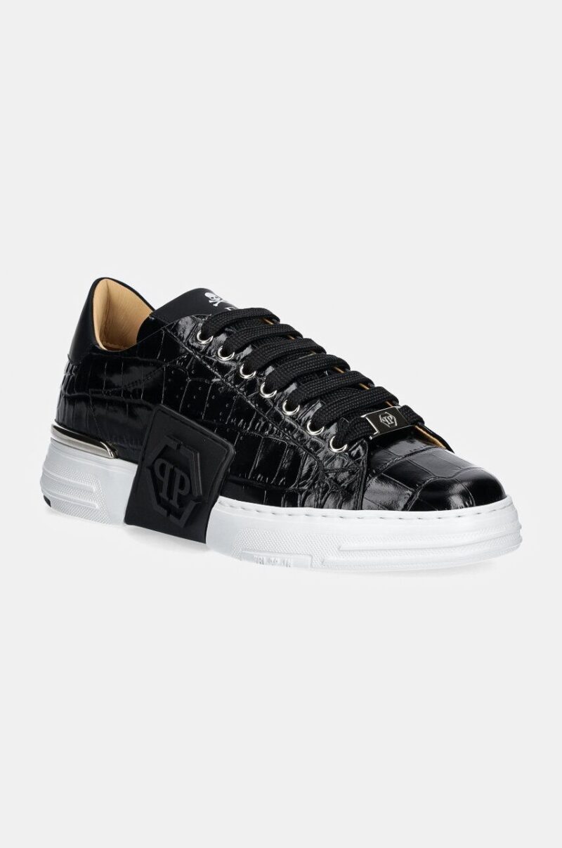 Philipp Plein sneakers din piele Crocco Lo-Top Hexagon culoarea negru