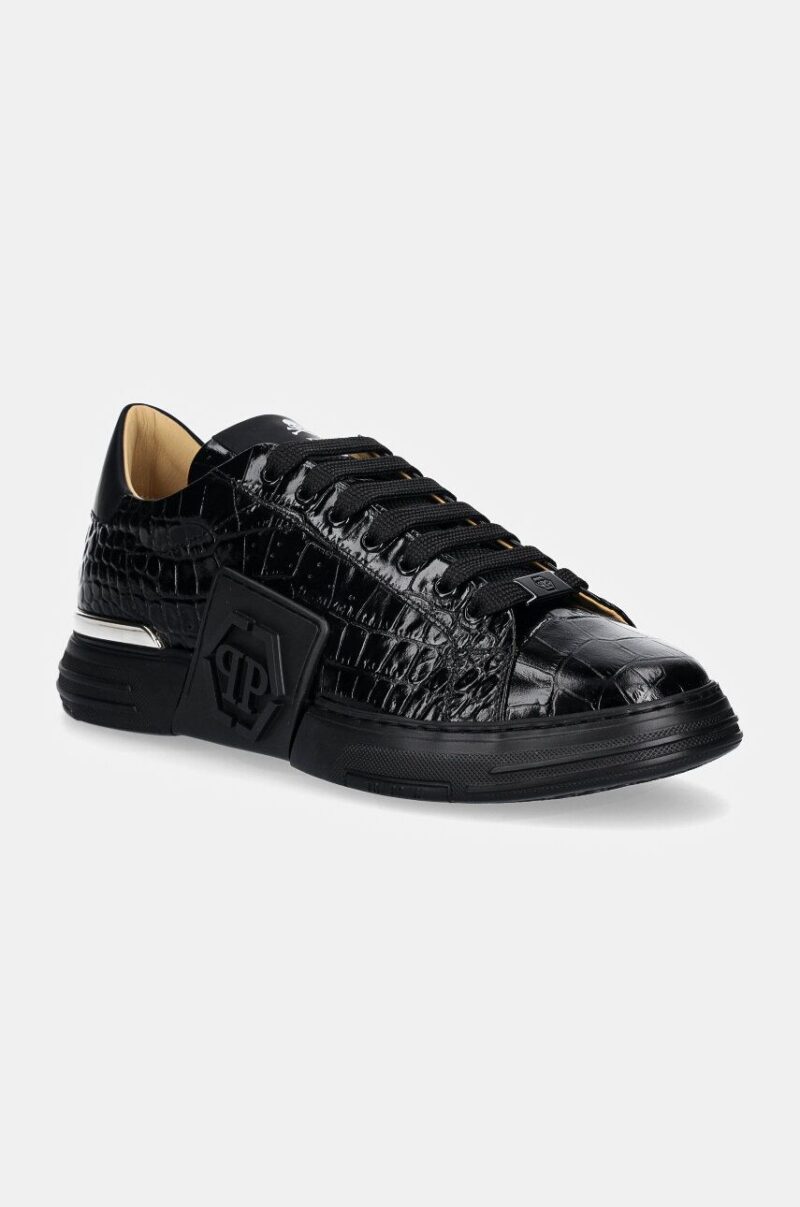 Philipp Plein sneakers din piele Crocco Lo-Top Hexagon culoarea negru