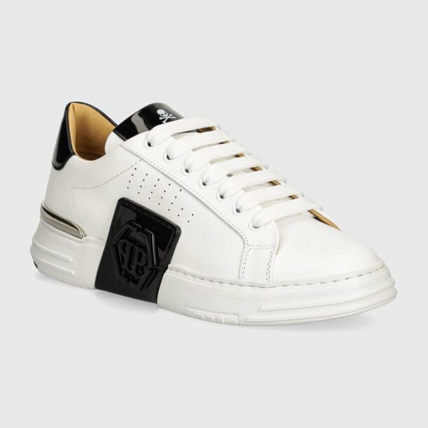 Philipp Plein sneakers din piele Hexagon Phantom Kicks culoarea alb