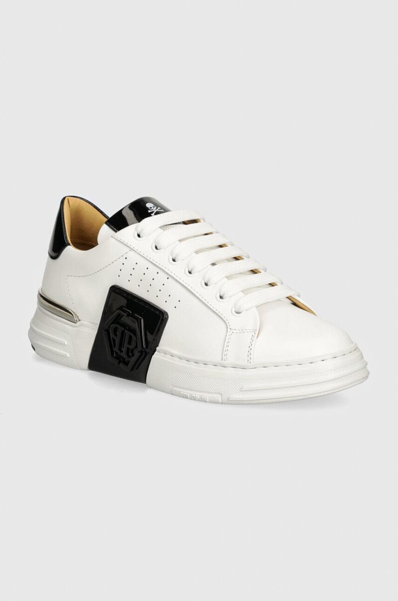 Philipp Plein sneakers din piele Hexagon Phantom Kicks culoarea alb