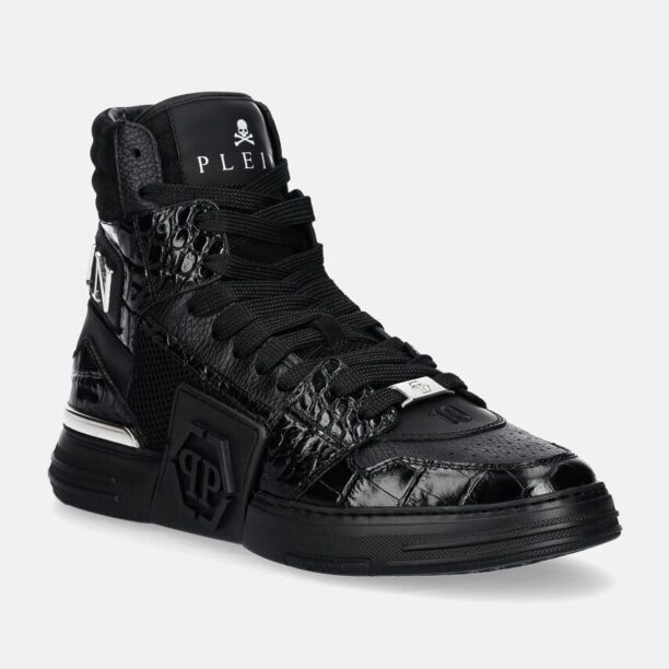 Philipp Plein sneakers din piele Hi-Top Hexagon culoarea negru