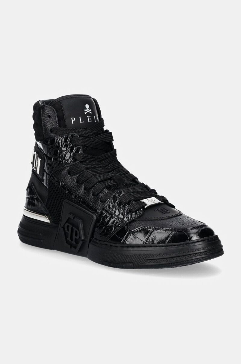 Philipp Plein sneakers din piele Hi-Top Hexagon culoarea negru