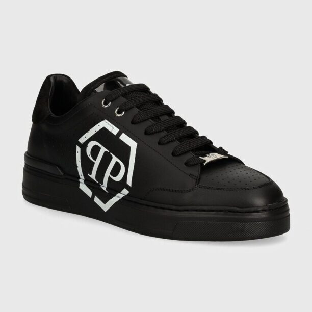 Philipp Plein sneakers din piele Lo-Top Hexagon culoarea negru