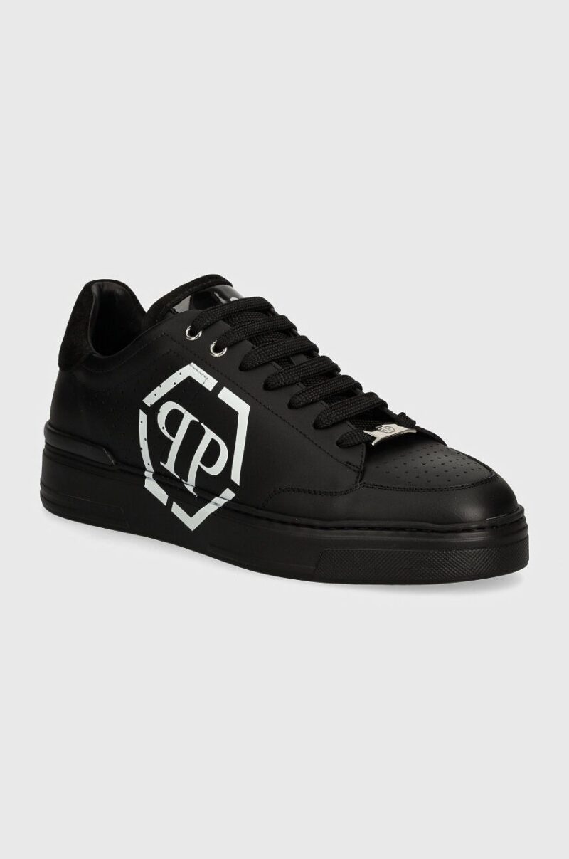 Philipp Plein sneakers din piele Lo-Top Hexagon culoarea negru