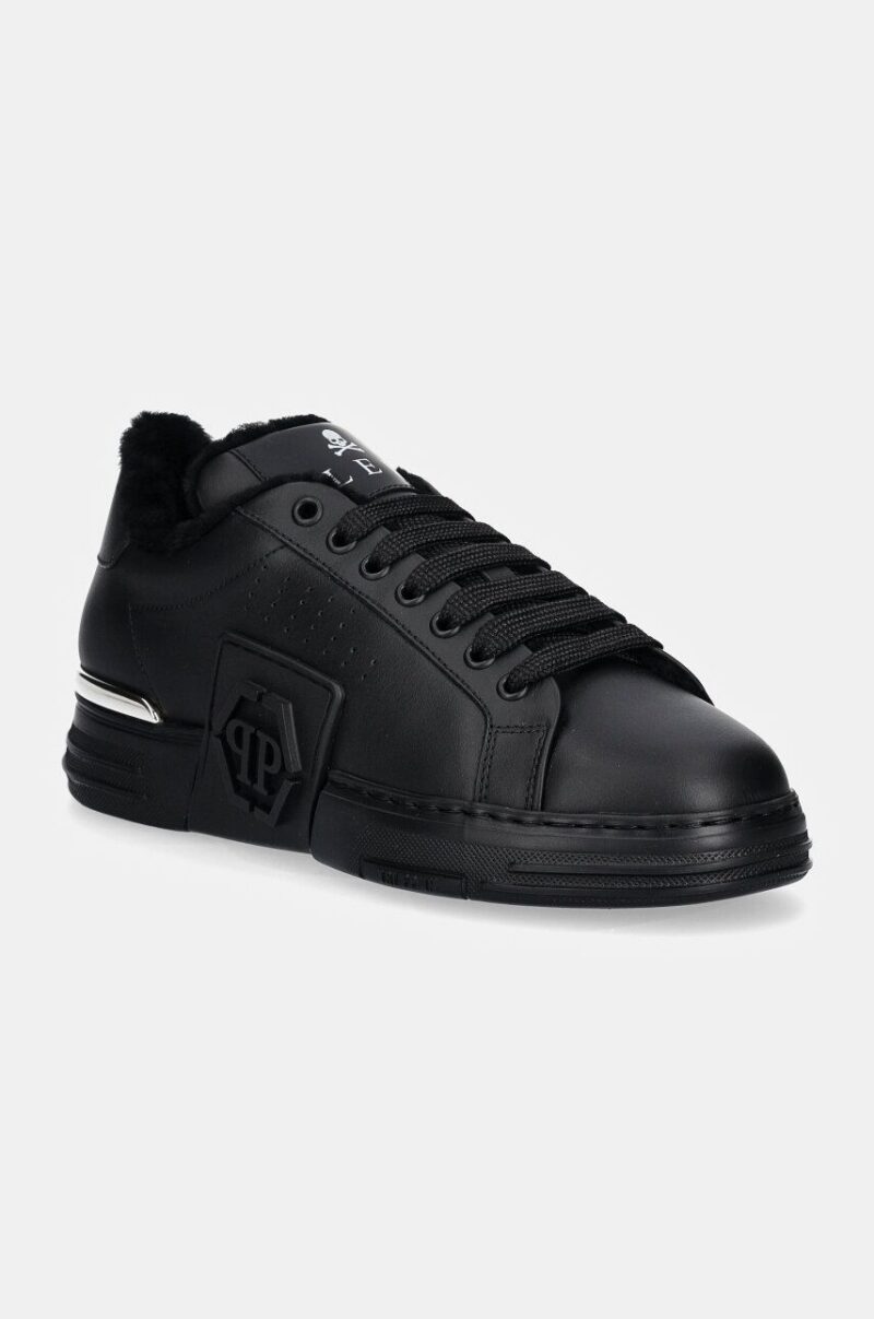 Philipp Plein sneakers din piele Nappa Lo-Top Fur Hexagon culoarea negru