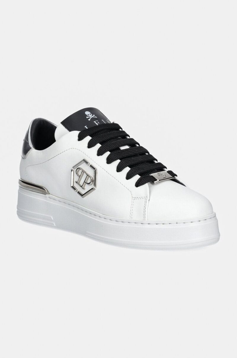 Philipp Plein sneakers din piele Nappa Lo-Top Hexagon culoarea alb