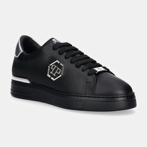 Philipp Plein sneakers din piele Nappa Lo-Top Hexagon culoarea negru