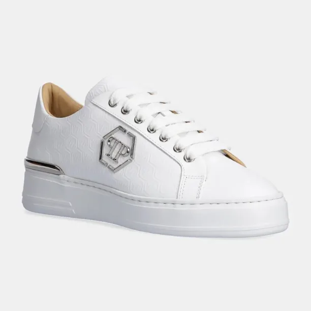 Philipp Plein sneakers din piele Nappa Lo-Top Monogram culoarea alb