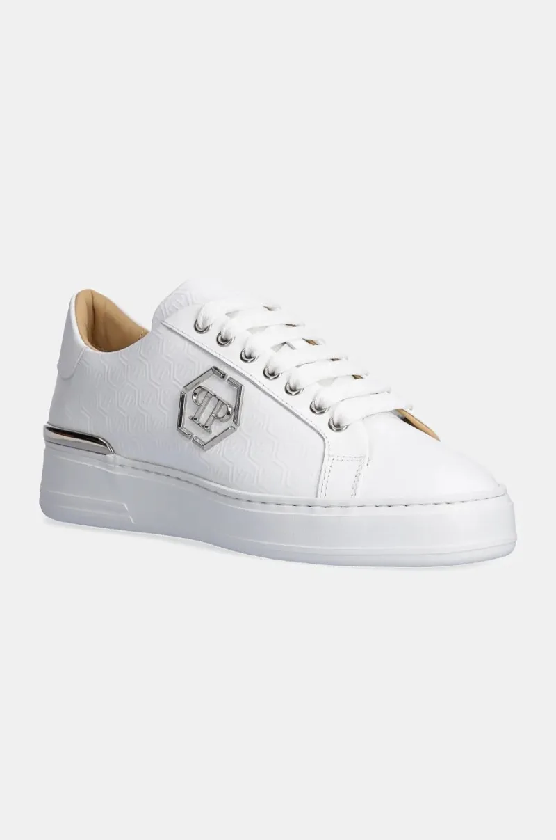 Philipp Plein sneakers din piele Nappa Lo-Top Monogram culoarea alb