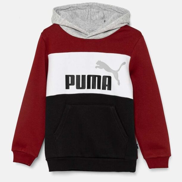 Puma bluza copii ESS BLOCK Hoodie culoarea rosu