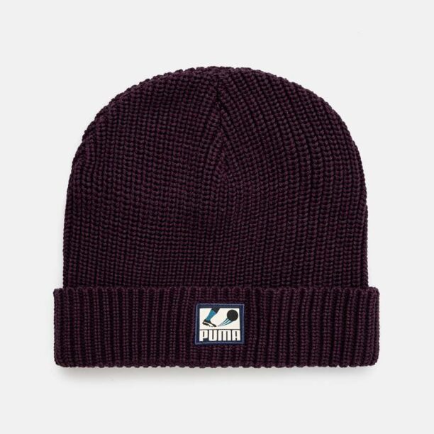 Puma caciula din bumbac Classics Graphic Short Beanie culoarea violet