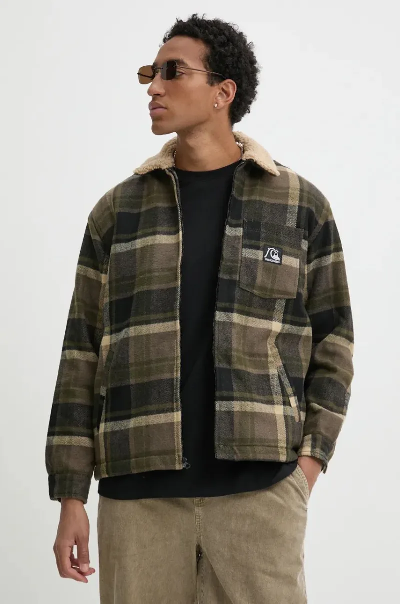 Quiksilver geacă cu aspect de cămașă Dna Sherpa Harrington culoarea maro