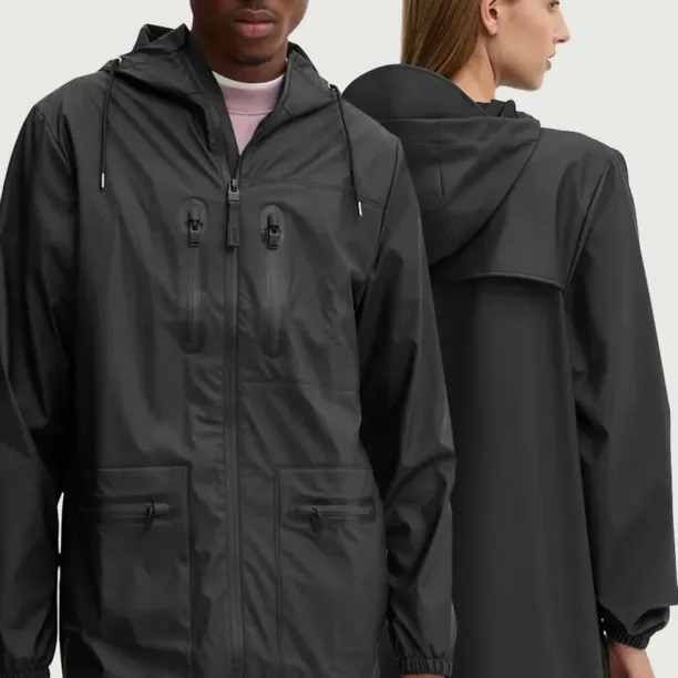 Rains geaca Cargo Long Jacket W3 culoarea negru