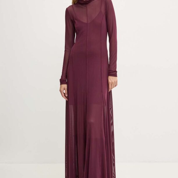 Remain rochie Maxi Mesh Dress culoarea bordo