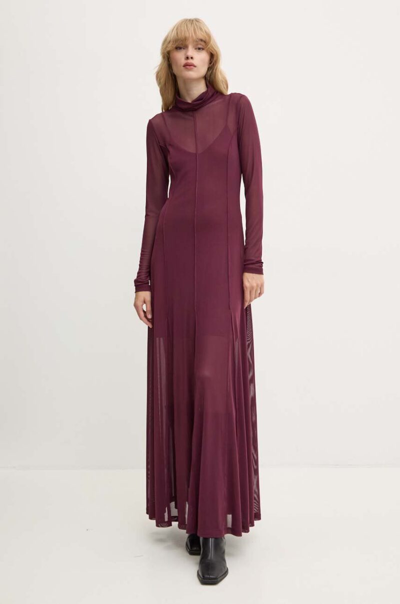 Remain rochie Maxi Mesh Dress culoarea bordo