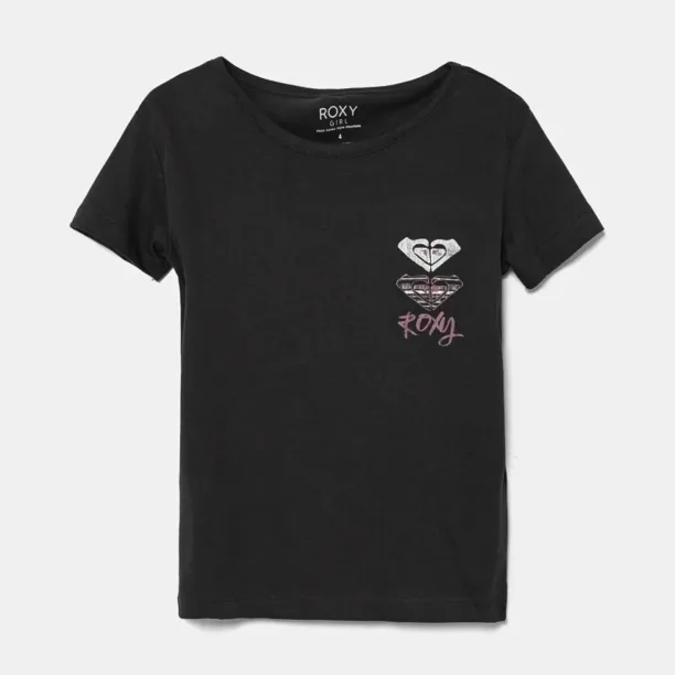 Roxy tricou de bumbac pentru copii DAY AND NIGHT A culoarea negru