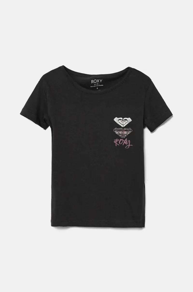 Roxy tricou de bumbac pentru copii DAY AND NIGHT A culoarea negru