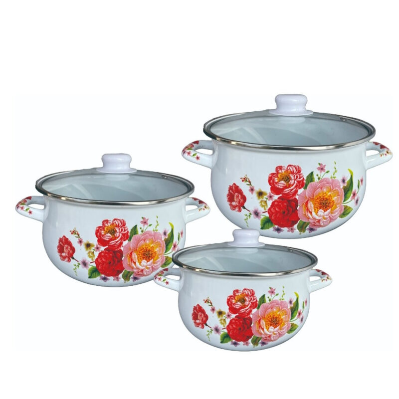 Set 3 oale cu capac din sticla Rosberg Casserole R54518F3G