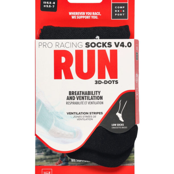 Original Șosete Compressport Pro Racing Socks v4.0 Run Low - black/red