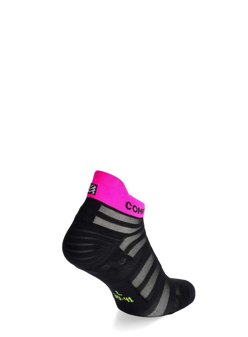 Original Șosete alergare Compressport Pro Racing Socks v4.0 Ultralight Run Low - black/safe yellow/neo pink