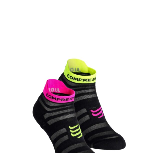 Șosete alergare Compressport Pro Racing Socks v4.0 Ultralight Run Low - black/safe yellow/neo pink