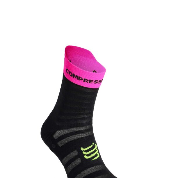 Cumpăra Șosete alergare Compressport Pro Racing v4.0 UL Run High - black/safe yellow/neo pink