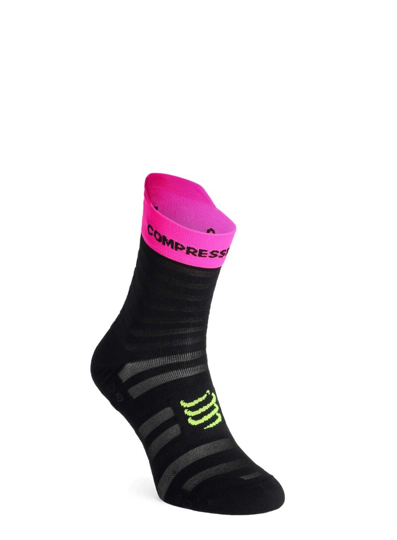 Cumpăra Șosete alergare Compressport Pro Racing v4.0 UL Run High - black/safe yellow/neo pink