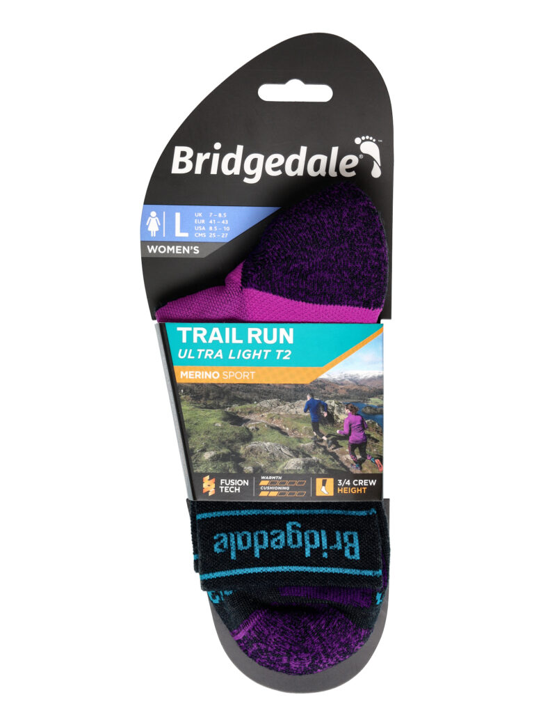 Sosete alergare femei Bridgedale Ultralight T2 Merino Sport 3/4 Crew - charcoal/purple - imagine 6