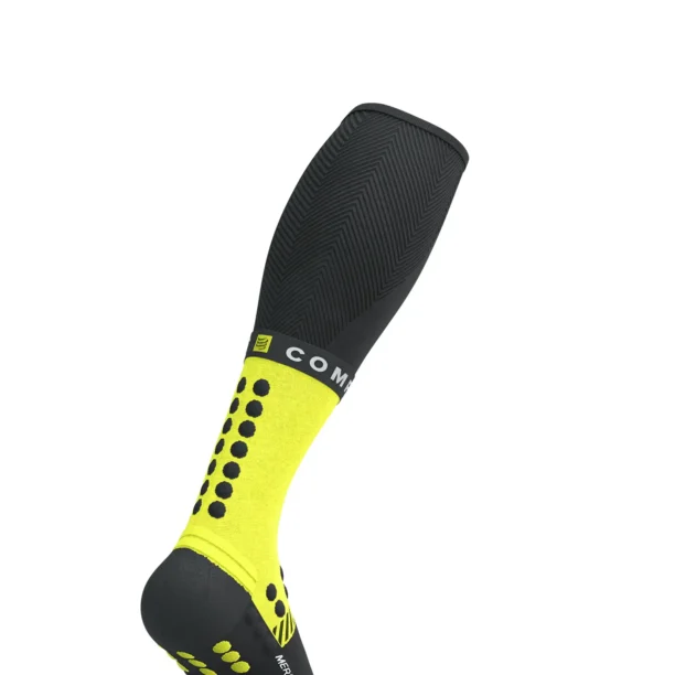 Original Sosete de alergare Compressport Full Socks Winter Run - black/safe yellow