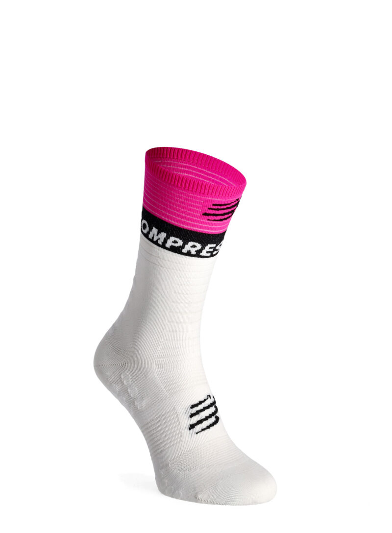 Sosete de alergare Compressport Mid Compression Socks V2.0 - white/yellow/neo pink preţ