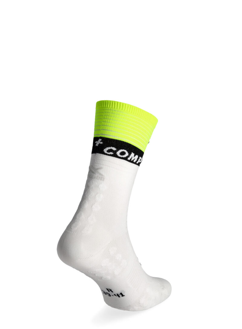 Original Sosete de alergare Compressport Mid Compression Socks V2.0 - white/yellow/neo pink