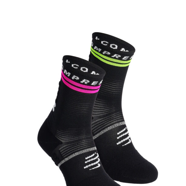 Sosete de alergare Compressport Pro Marathon Socks V2.0 - black/yellow/neo pink