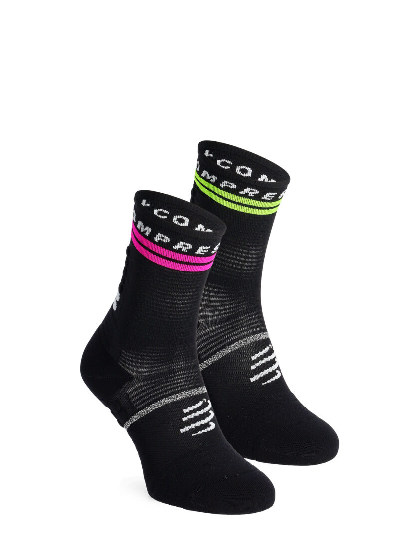 Sosete de alergare Compressport Pro Marathon Socks V2.0 - black/yellow/neo pink