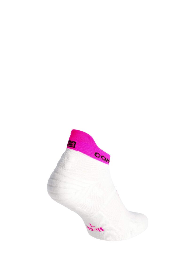 Original Sosete de alergare Compressport Pro Racing Socks v4.0 Run Low - white/safe yellow/neo pink