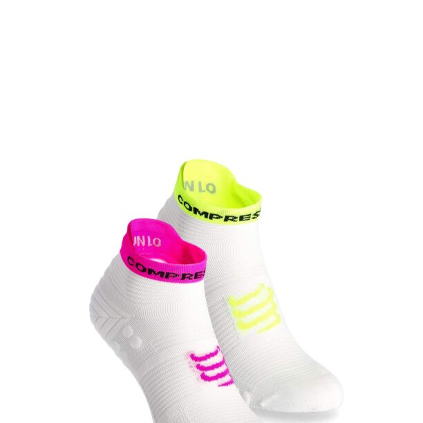 Sosete de alergare Compressport Pro Racing Socks v4.0 Run Low - white/safe yellow/neo pink