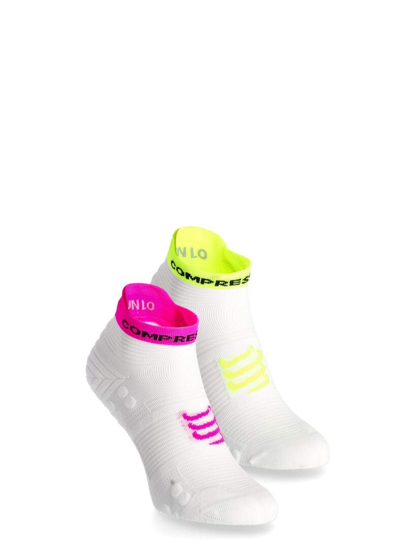 Sosete de alergare Compressport Pro Racing Socks v4.0 Run Low - white/safe yellow/neo pink