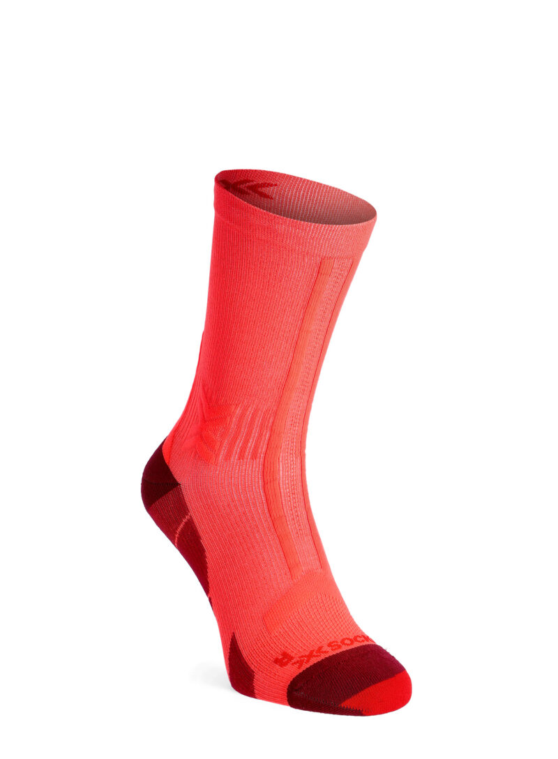 Sosete de alergare X-Socks Trail Run Discover Crew - fluo red/namib red